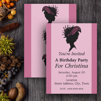 Victorian Lady Black Silhouette Fancy Hat Birthday Invitation
