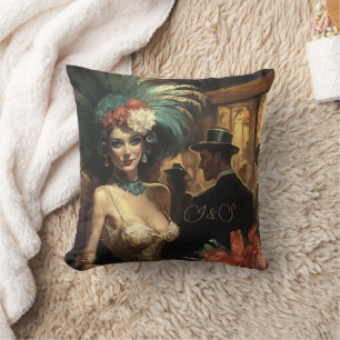 Victorian Lady & Florals in Her Hair  Throw Pillow