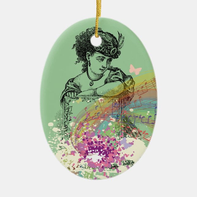 Victorian Lady GreenMusicColorSplash Oval Ornament (Front)