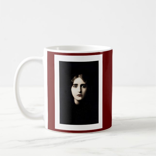 victorian lady haunting, stare, stark coffee mug (Left)