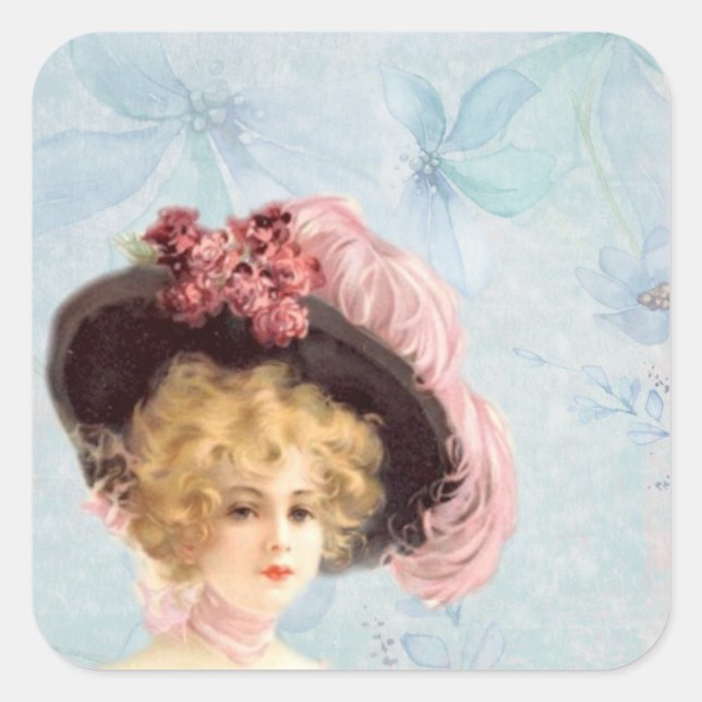 Victorian Lady in Feathered Hat Stickers (Front)