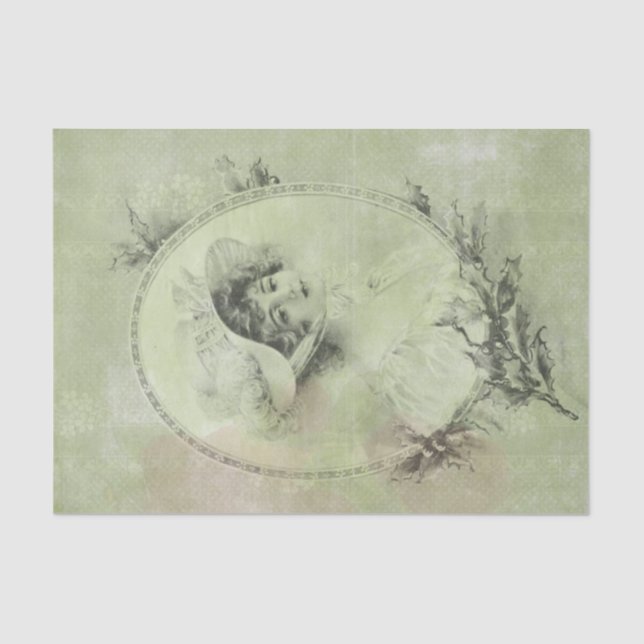 Victorian Lady in Hat Verdigris Green Distressed Tissue Paper (Front)