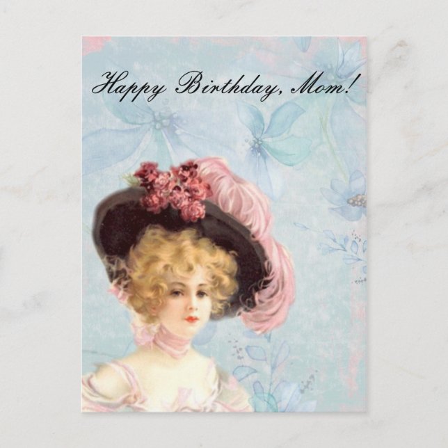 Victorian Lady in Pink Feathered Hat Postcard (Front)