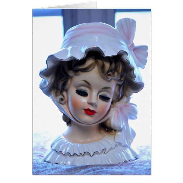 Victorian Lady in Ruffled Bonnet Head Vase Girly! (Front)