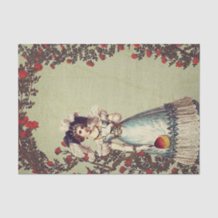 Victorian Lady in the Red Rose Garden with Fan Tissue Paper
