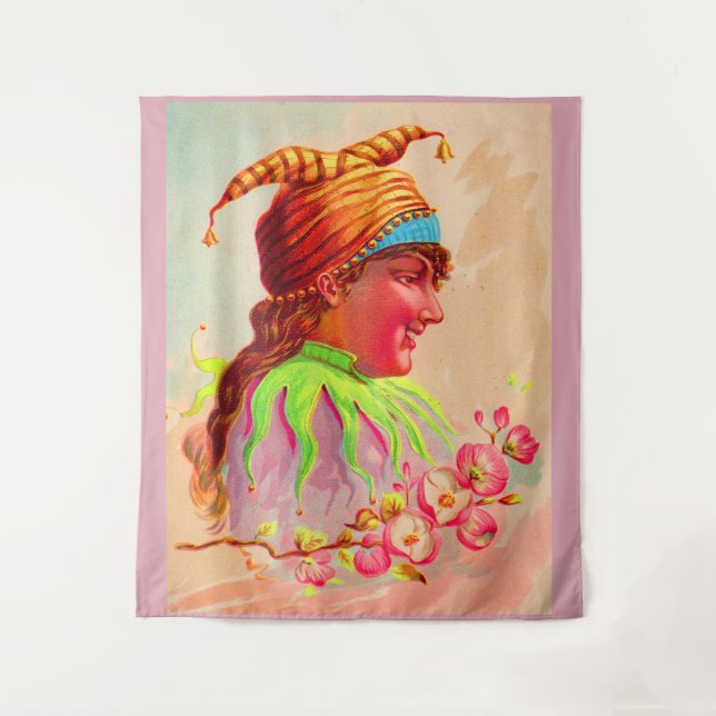 Victorian lady jester print tapestry (Front)