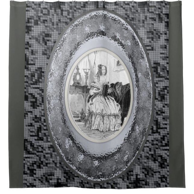 victorian lady mirror grey showercurtain hermother (Front)