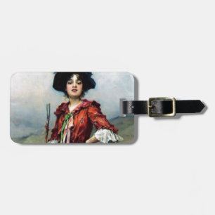Victorian lady painting luggage tag