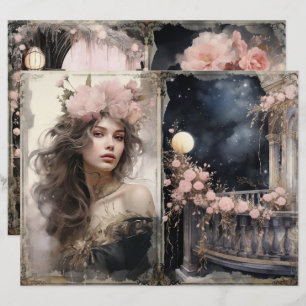 Victorian Lady Pink Black Junk Journal Page