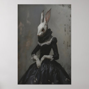 Victorian Lady Rabbit Art Printable, Gothic Oil Poster