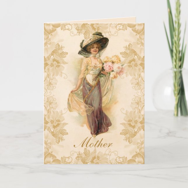 Victorian Lady Vintage Flowers Mothers Day Card (Front)