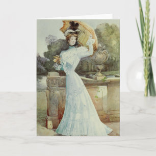 Victorian Lady–Vintage French Fashion–Aqua Dre Holiday Card