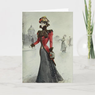 Victorian Lady–Vintage French Fashion –Black D Holiday Card