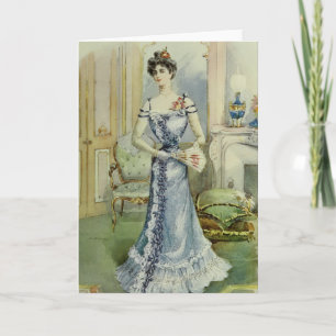 Victorian Lady–Vintage French Fashion – Blue D Holiday Card
