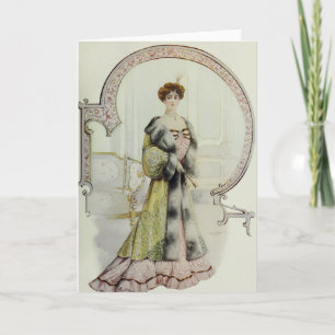 Victorian Lady–Vintage French Fashion–Peach Dr Holiday Card
