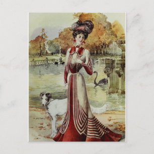 Victorian Lady – Vintage French Fashion – Red Dres Postcard