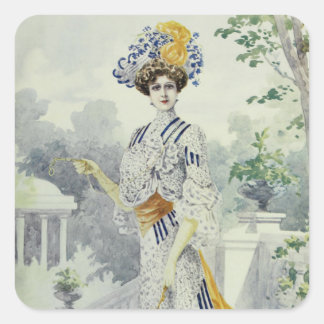 Victorian Lady–Vintage French Fashion–White Dress Square Sticker