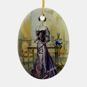 Victorian Lady–Vintage French Fashion–Yellow Dress Ceramic Ornament