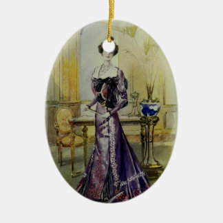 Victorian Lady–Vintage French Fashion–Yellow Dress Ceramic Ornament