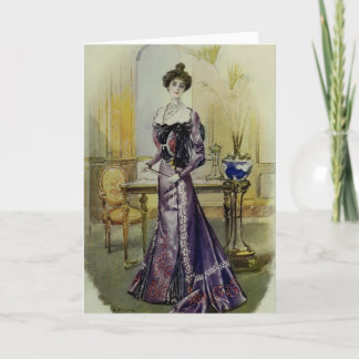 Victorian Lady–Vintage French Fashion–Yellow Dress Holiday Card