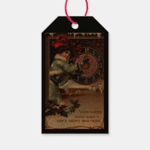 Victorian Lady Vintage Happy New Year Gift Tag