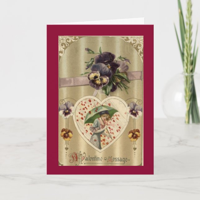 Victorian Lady Vintage Valentine Greeting Card (Front)