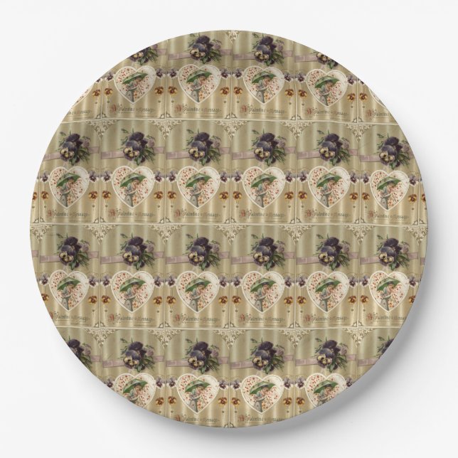 Victorian Lady Vintage Valentine Paper Plates (Front)