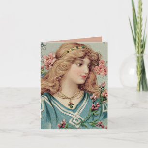 Victorian Lady w/ Pink Flowers in Her Hair Note Card