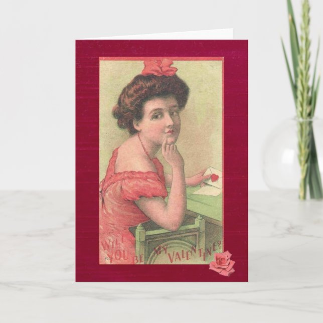 Victorian Lady Will You be my Valentine Card (Front)