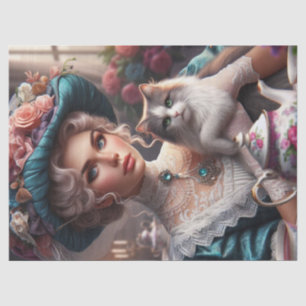 Victorian Lady with Blue Hat and Cat Tissue Paper