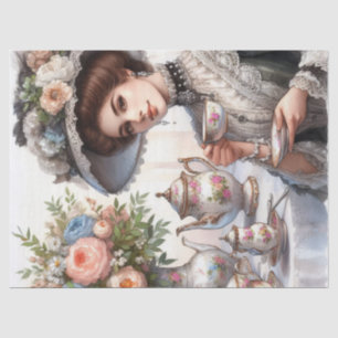Victorian Lady with Floral Hat Tea Party  Tissue Paper