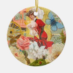 Victorian Lady Woman Elegant Rich Red Illustration Ceramic Ornament