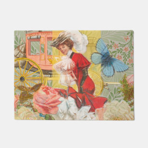 Victorian Lady Woman Elegant Rich Red Illustration Doormat
