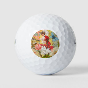 Victorian Lady Woman Elegant Rich Red Illustration Golf Balls