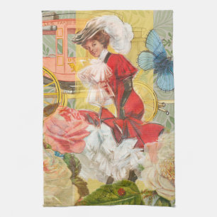 Victorian Lady Woman Elegant Rich Red Illustration Kitchen Towel