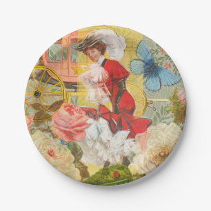 Victorian Lady Woman Elegant Rich Red Illustration Paper Plate