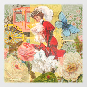 Victorian Lady Woman Elegant Rich Red Illustration Window Cling