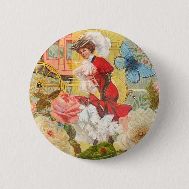 Victorian Lady Woman Fun Carriage 2 Inch Round Button (Front)