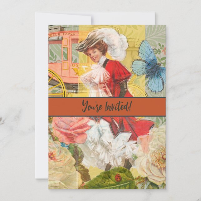 Victorian Lady Woman Fun Carriage Invitation (Front)