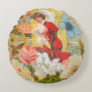 Victorian Lady Woman Fun Carriage Round Pillow