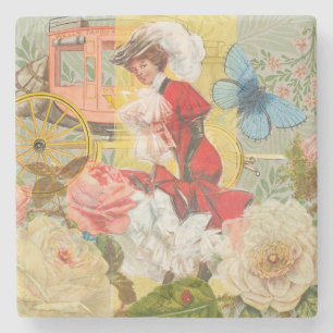 Victorian Lady Woman Fun Carriage Stone Coaster