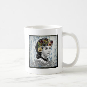 Victorian Lady Woman Pansies on Tapestry Coffee Mug
