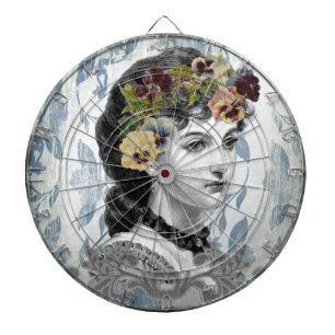 Victorian Lady Woman Pansies on Tapestry Dartboard