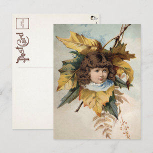 Victorian Leaf Girl Postcard 