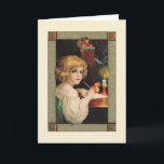 Victorian Letter To Santa Christmas Card<br><div class="desc">Vintage / Victorian Christmas greeting card. Lovely young girl writing a letter to Santa Claus as he is coming down the chimney!</div>