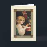 Victorian Letter To Santa Christmas Card<br><div class="desc">Vintage / Victorian Christmas greeting card.  Lovely young girl writing a letter to Santa Claus as he is coming down the chimney!</div>