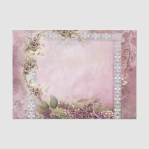 Victorian Lilacs w White Lace Frame lavender pink Tissue Paper