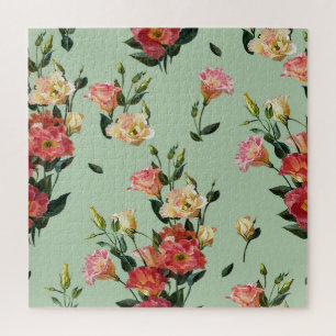 Victorian Lisianthus: Olive Floral Watercolor. Jigsaw Puzzle