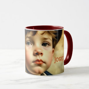 Victorian little boy. Sepia, Vintage.Editable name Mug