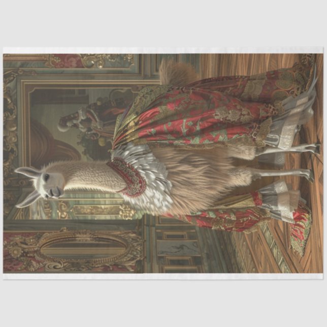 Victorian Llama with Whimsical Twist Decoupage Tissue Paper (Front)